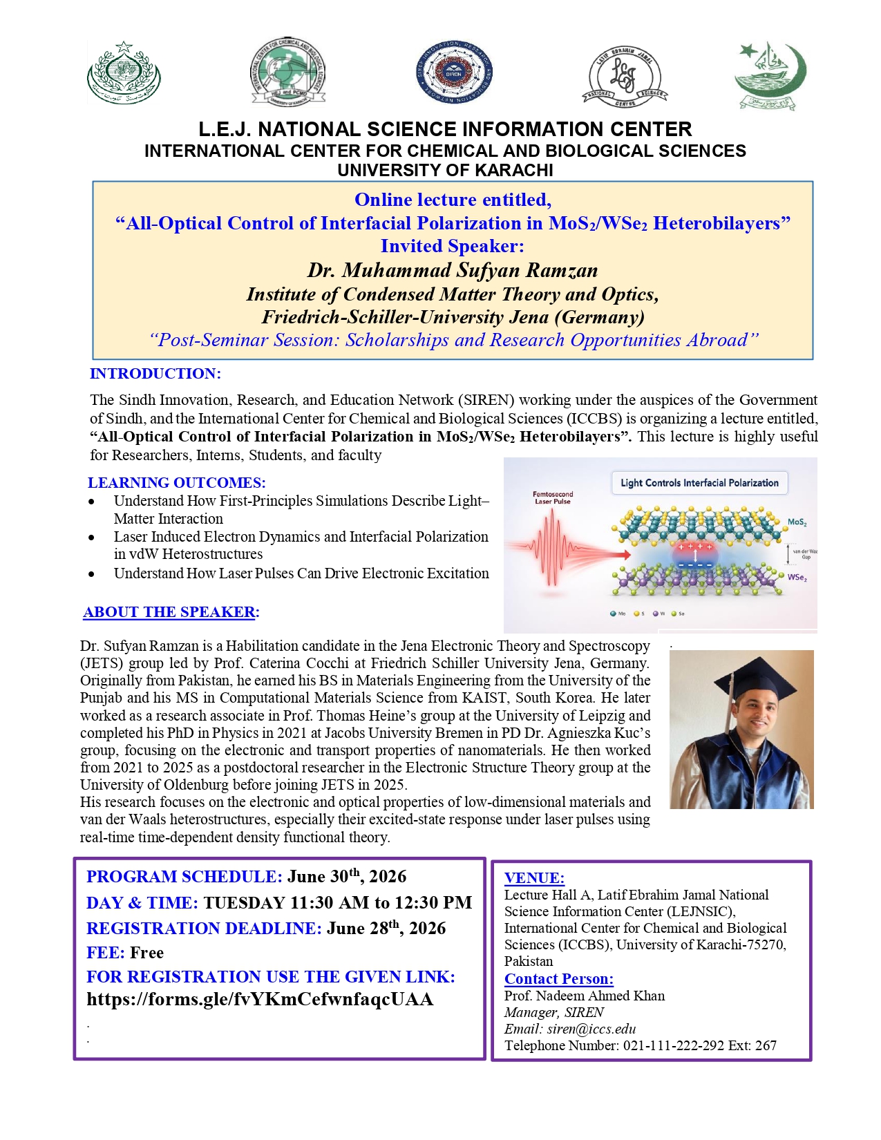 Online lecture entitled, “All-Optical Control of Interfacial Polarization in MoS2/WSe2 Heterobilayers”